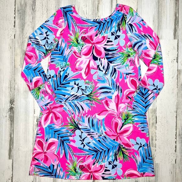 Lilly Pulitzer Kaisley Dual Neckline UPF 50+ Swing Dress Cockatoo Pink Large - Picture 9 of 14